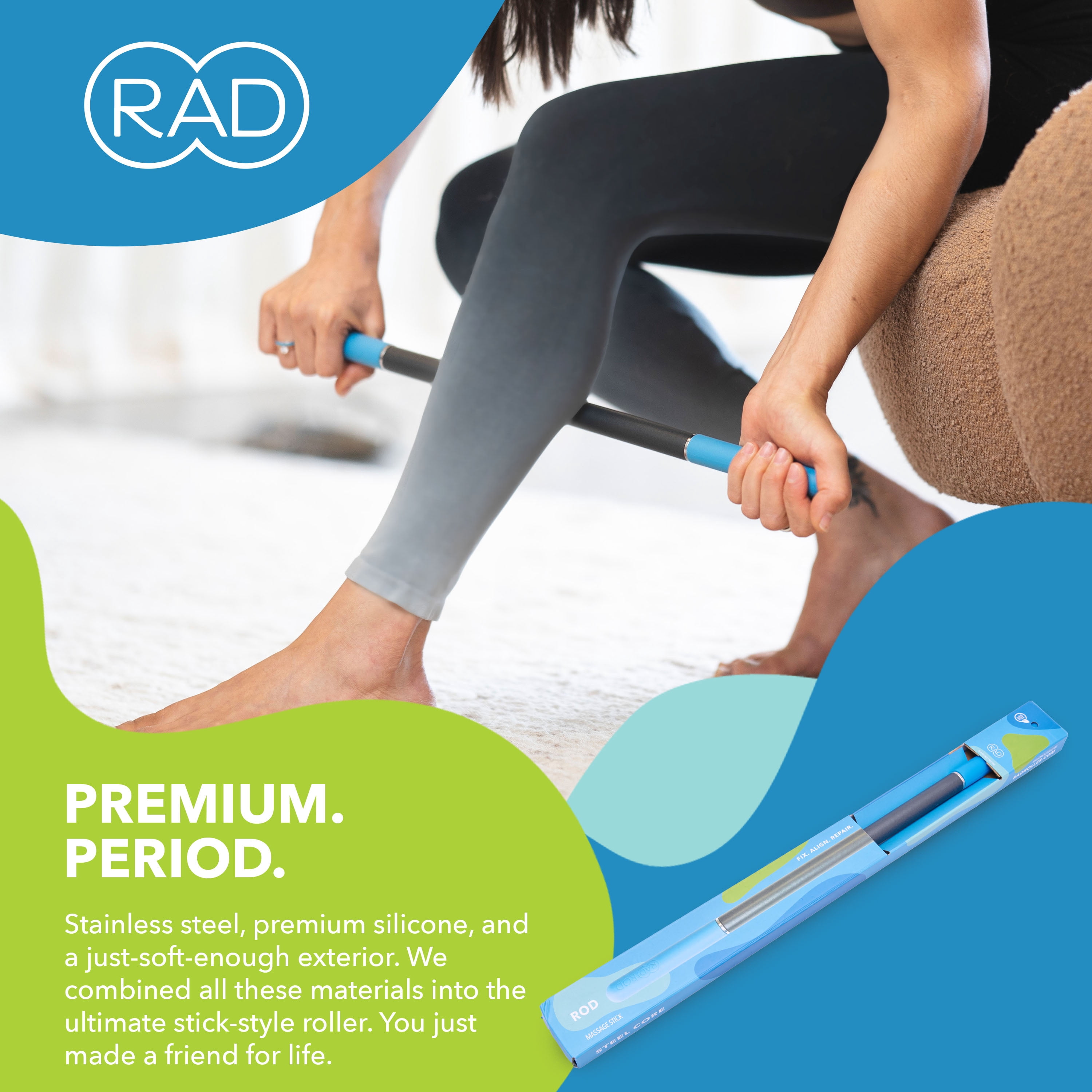 RAD Rod – Compact Deep Tissue Massage Roller Stick for Yoga and Fitness, Myofascial Release for Legs, Back, Neck, Arms, Shoulders, Mobility and Recovery