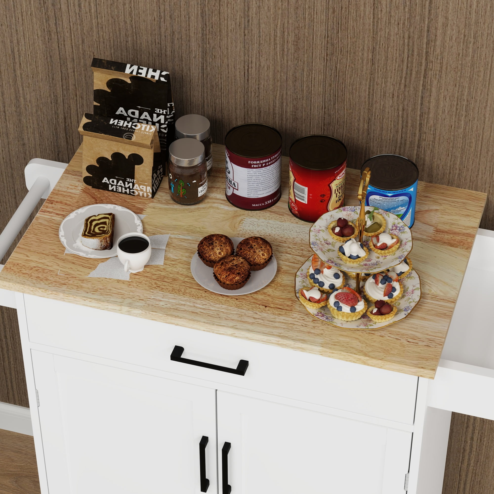 Jopath Sland Table,Kitchen Island Cart With Storage, Rolling Side Table, Large Worktop, Cabinet, Towel Rack, Drawers For Kitchen Dining Living Room Whit