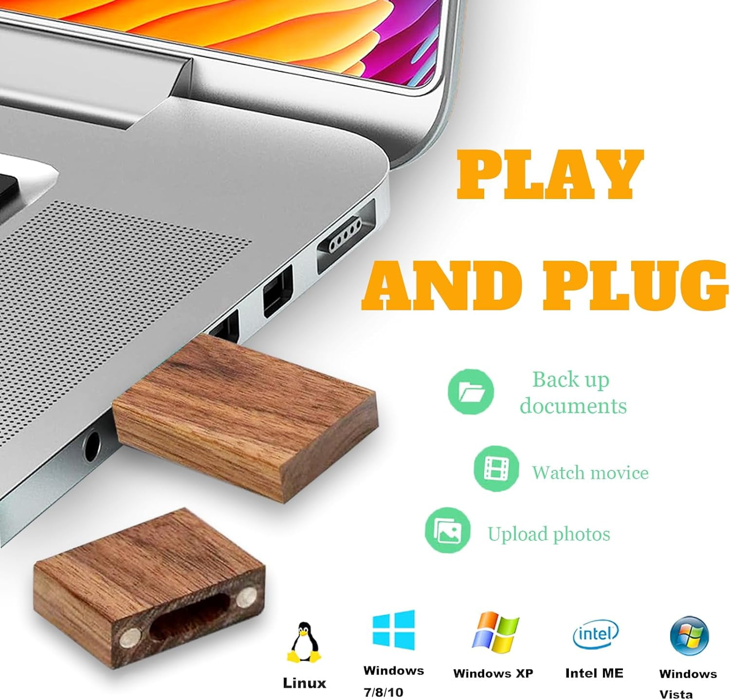 USB 64GB Flash Drive 10 Pack, Walnut Wood Flash Drives USB 2.0 Thumb Drives Wooden USB 64GB USB Stick Memory Stick