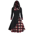 thumbnail image 1 of Robes Maxi à Manches Longues pour Femmes à Carreaux Color Block Splic Chandail à Capuchon Décontracté Ample Robe Chandail, 1 of 5