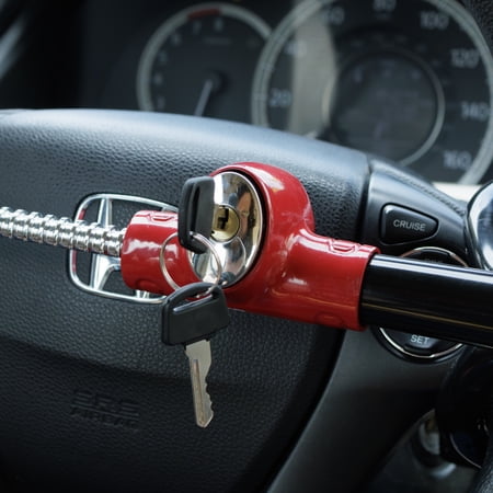 HYPER TOUGH UNIVERSAL STEERING WHEEL LOCK ANTI-THEFT CAR, TRUCK, VAN AND SUV LOCK, RED, BLACK