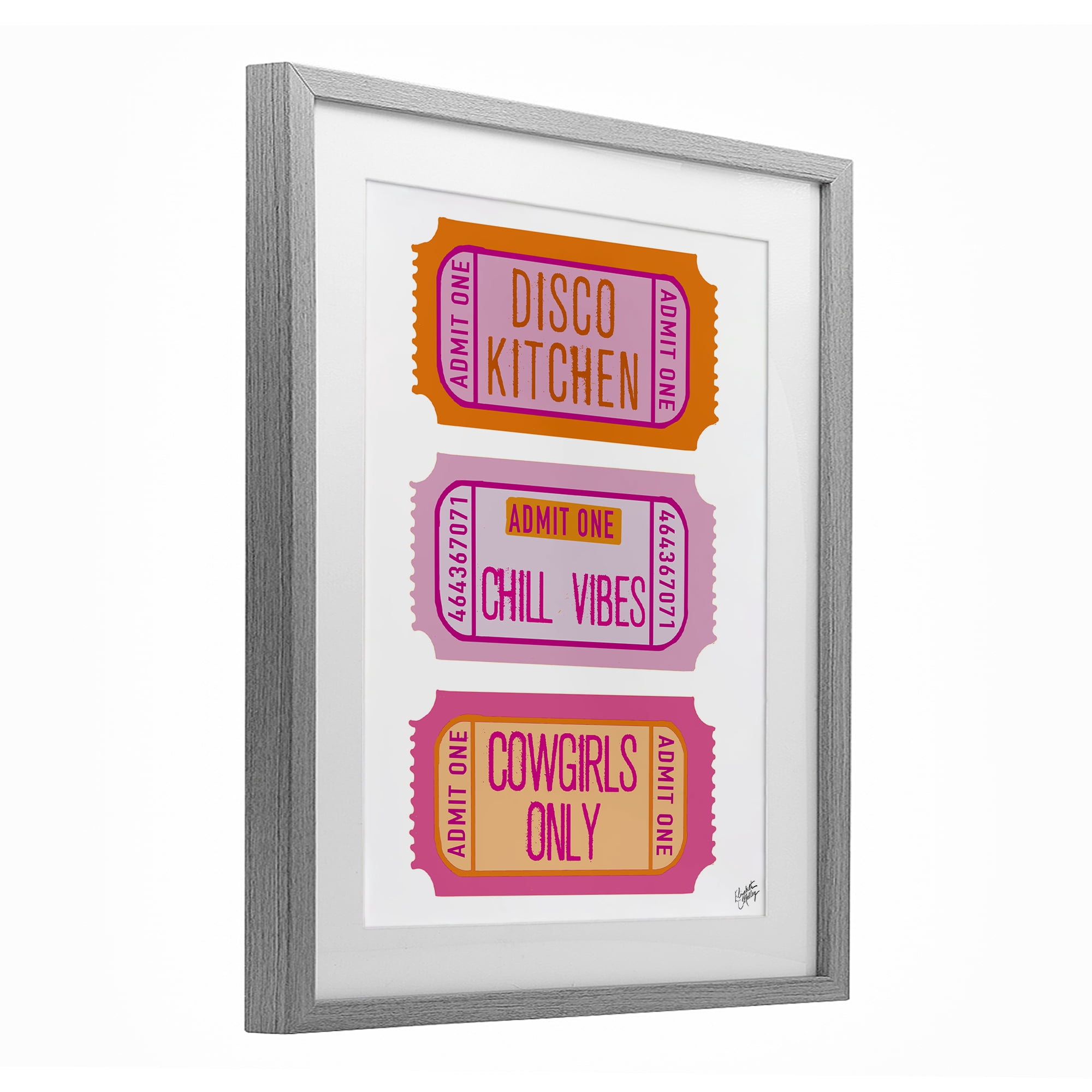 Stupell Industries Disco Cowgirl Ticket Phrases Gray Framed Print Under Glass, design by Elizabeth Medley