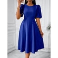 thumbnail image 5 of Elegant Midi Dress with Pockets for Women, Crew Neck, 3/4 Sleeve, A-Line Cocktail Party Dress, 5 of 9