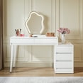 thumbnail image 3 of Tribesigns White Desk with Drawers, Modern Home Office Desk with Storage Drawers and Printer Stand, Reversible Computer Desk Vanity Desk for Bedroom, Living Room, 3 of 9