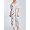 thumbnail image 3 of ZAXARRA Robe Longue pour Femmes, Élégante Robe d'Été Décontractée à Manches Courtes Col Rond Imprimé Fleur/encre, 3 of 9