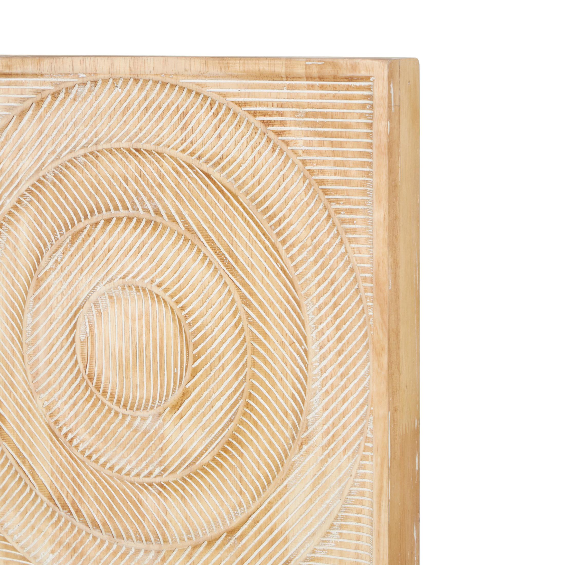 DecMode Light Brown Wood Carved Panel Arch Geometric Wall Decor with White Linear Markings (2 Count)