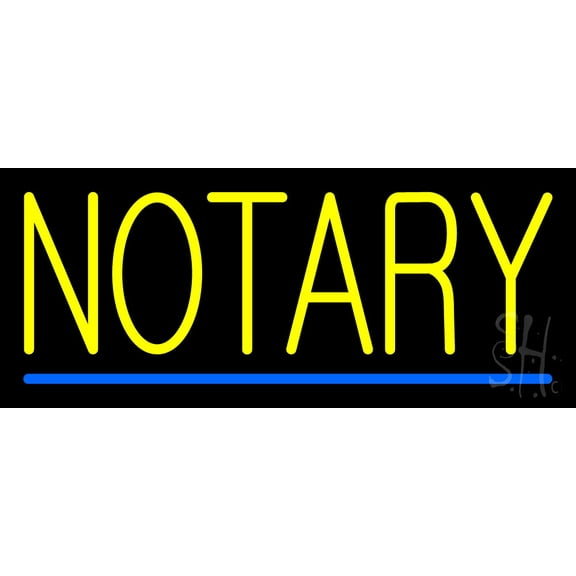 Yellow Notary Blue Line LED Neon Sign 10 x 24 - inches, Black Square Cut Acrylic Backing, with Dimmer - Bright and Premium built indoor LED Neon Sign for Defence Force.