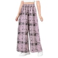 thumbnail image 1 of DXOUPM Girls Pants Elastic Waist Loose Straight Plaid Trousers Kids Versatile Daily Wear, 1 of 3