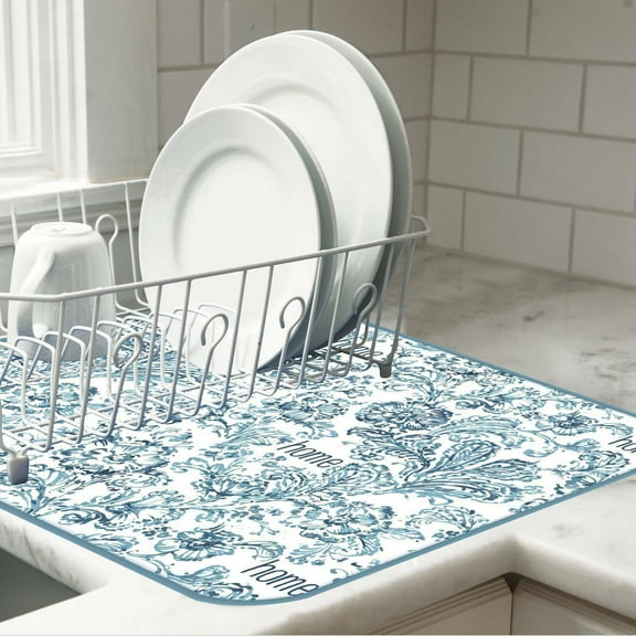 BOHEMIAN BLUE Microfiber Countertop Dish Drying Mat, Machine Washable by Kay Dee