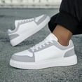 thumbnail image 4 of Two-Tone Blue White Platform Leather Skate Board Sneakers, 4 of 5