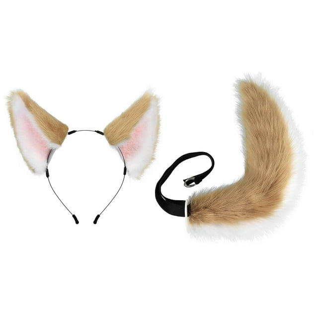 Orejas y cola larga Hecho a mano Vestir Orejas Pinza para el cabello Sombreros para fantasía camello blanco Yuyangstore Cola de disfraz