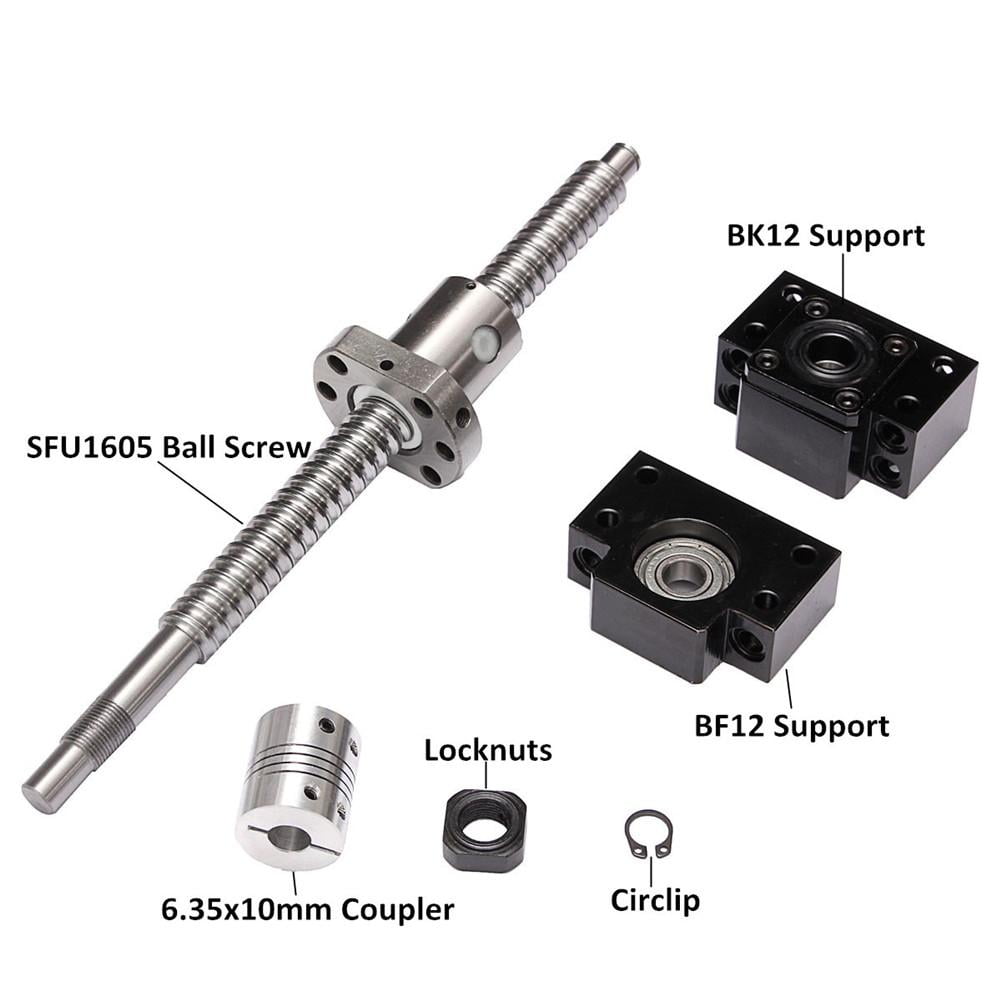 Antibacklash Ball Screw SFU1605 L200mm-750mm & BK12 BF12 6.35x10mm Coupler