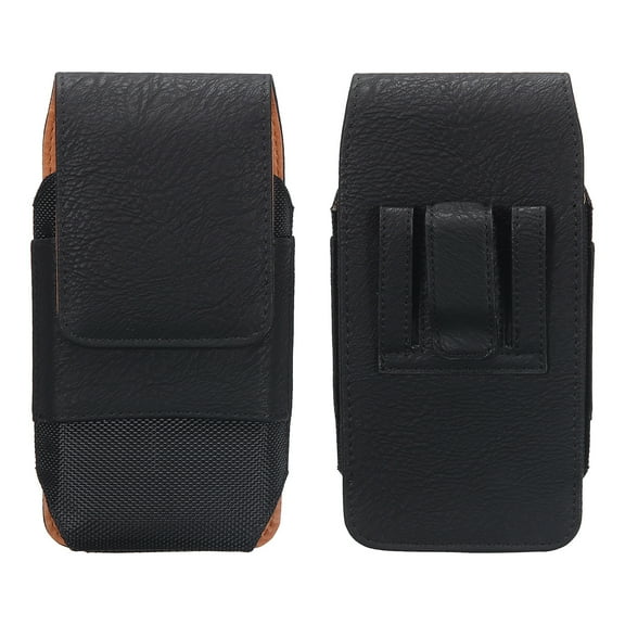 Phone Belt Holder Case for 6.3-6.5" Cell Phones, Extra Large Vertical Grain Leather Phone Belt Pouch, Black