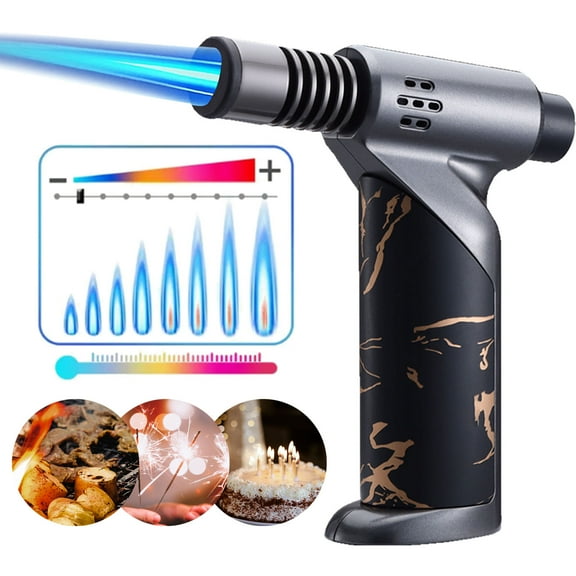 Torch Lighter, Outdoor Windproof Cooking Torch Lighter, Adjustable Flame Butane Refillable Torch Lighter for Baking BBQ Crafts and Soldering (Butane Gas Not Included)