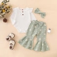 thumbnail image 2 of TOWED22 Infant Girl Clothes 3 Pcs Long Sleeve Crew Neck Romper Bodysuit Pants Headband Fall Winter Outfits Jumpsuit Set(Light Green,18-24 M), 2 of 9