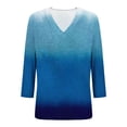 thumbnail image 6 of UAMVSH Women V-Neck T Shirts Trendy Gradient Printed 3/4 Sleeve Tunic Tops Casual Loose Fit Going out Dressy Blouses Summer Fall(Small,Blue), 6 of 7