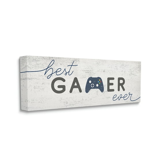 Stupell Industries Best Gamer Ever Video Game Sign Blue Controller Beauty & Fashion Painting Gallery Wrapped Canvas Print Wall Art, 10 x 24