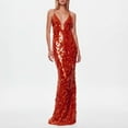 thumbnail image 1 of KHONTS Women's Sparkly Sequin Mermaid Prom Dress V Neck Long Formal Evening Party Gowns Red M, 1 of 3