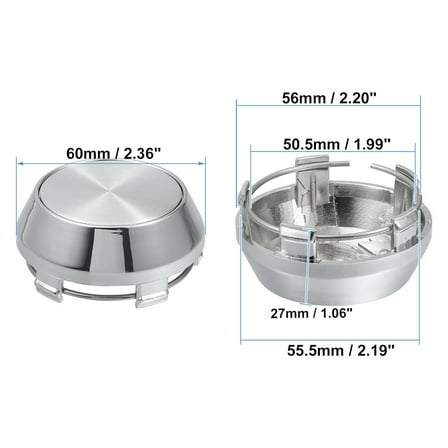 Furulu 4x Wheel Center Cap Universal For Rim Chrome Hub Cap 60mm No Logo Silver Base