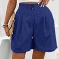 thumbnail image 4 of Womens Summer Shorts High Elastic Waist Casual Shorts Solid Color Button Pleated Straight Leg Ladies Shorts with Pockets for Beach Vacation, 4 of 7