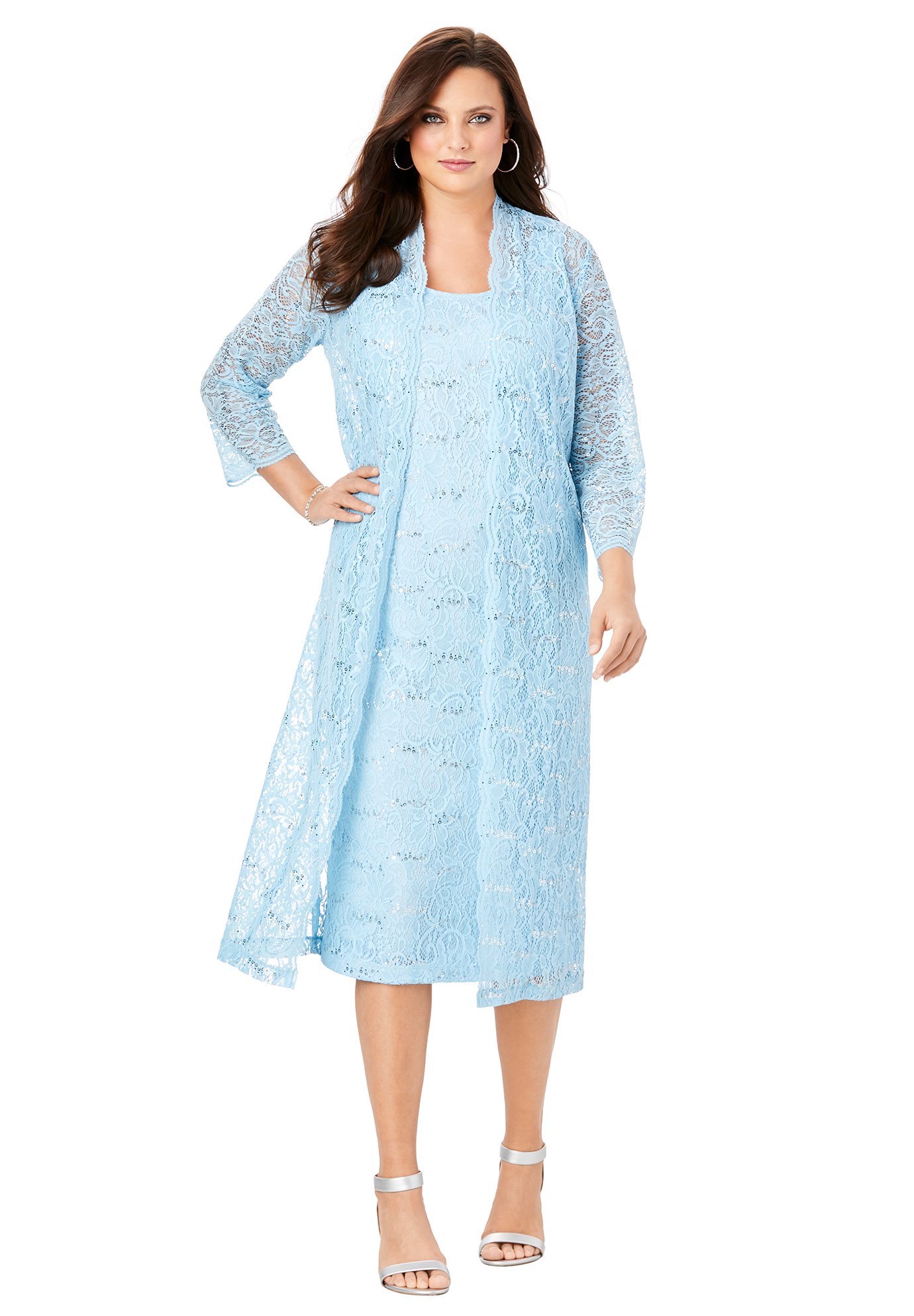 Roamans Womens Plus Size Lace /& Sequin Jacket Dress Set Formal Evening