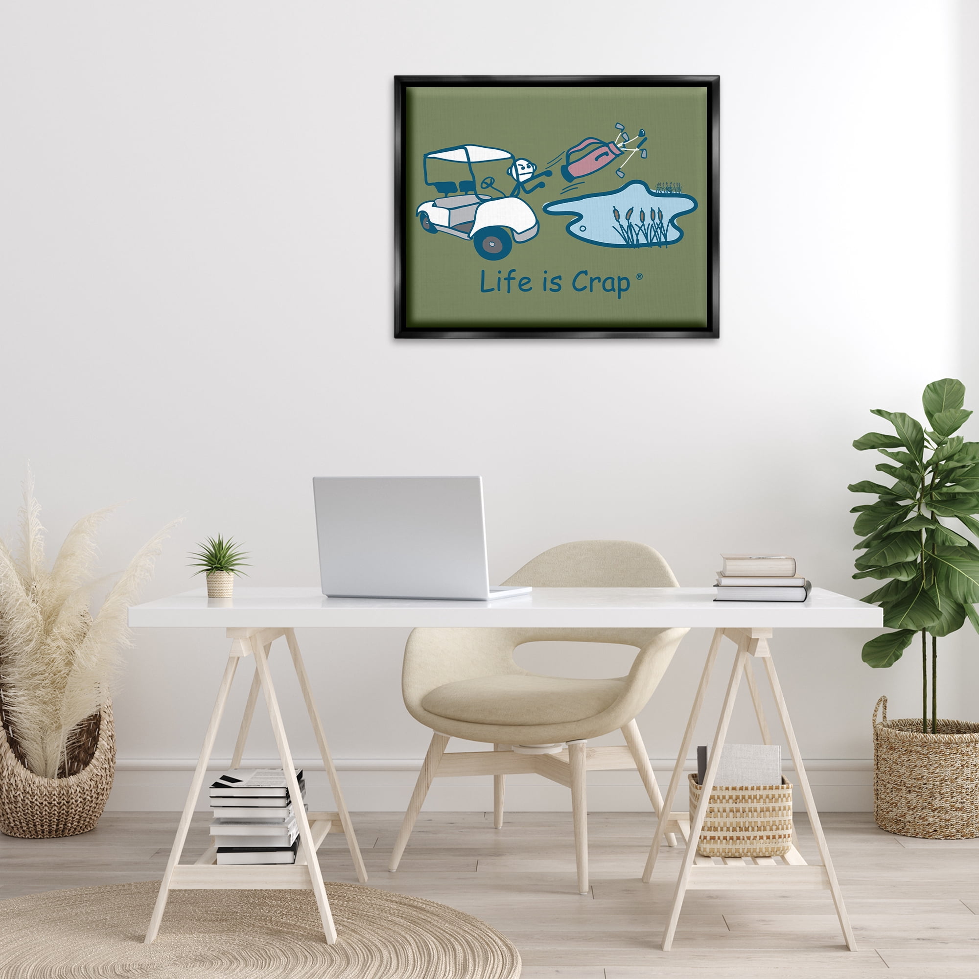 Stupell Industries Throwing Golf Clubs Novelty & Humor Painting Black Floater Framed Canvas Art Print Wall Art, 31 x 25