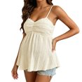 thumbnail image 2 of Womens Maternity Ruched Cami Tank Top Summer Solid Comfy Pregnancy Clothes Soft Casual Loungewear Outgoing Beige M, 2 of 7