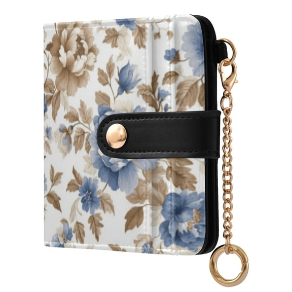 Qxltty Blue Peonies Dead Leaves Ladies Wallet Rfid Slim Thin Compact Credit Card Women Wallet Zipper Coin Pocket and ID Window for Female Gifts