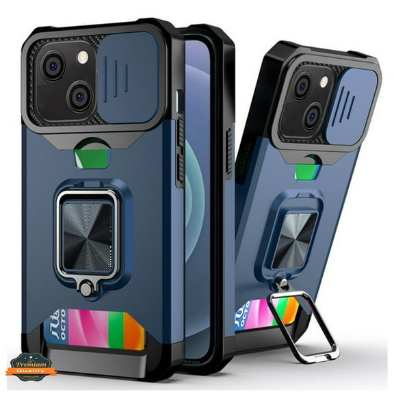 For Apple iPhone 16 Pro (6.3") Wallet Designed with Camera Protection, Card Slot & Ring Kickstand Magnetic Car Mount Phone Case Cover by Xpression - Blue