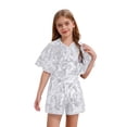 thumbnail image 3 of inhzoy Flower Girls Shiny Sequin Jumpsuits Short Sleeves Short Pants Sets Evening Party Festive Romper Silver 12, 3 of 4