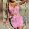 thumbnail image 5 of Women Dresses Solid V-neck Sleeveless Sexy Leggings Dresses Fashion Dresses Pink Trendy Skirt Size S, 5 of 7
