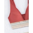 thumbnail image 5 of Women Tummy Control Swimsuits Color Block Two Piece Drawstring Bathing Suit Brick Red S, 5 of 7