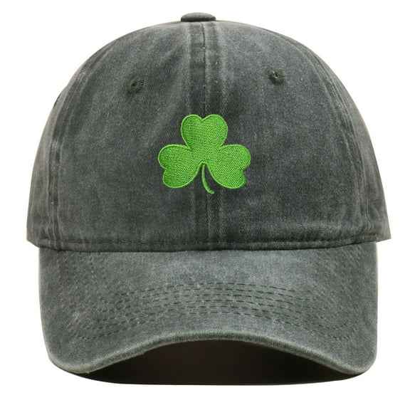 St. Patrick's Day Baseball Cap, Green Embroidered Four Leaf Clover Vintage Washed Adjustable Hat for Men and Women, Funny Shamrock Sun Protection Cap