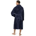 thumbnail image 4 of PAVILIA Mens Soft Robe, Plush Fluffy Fleece Bathrobe for Men, Long Sherpa Spa Robe with Shawl Collar (Navy Blue,L/XL), 4 of 9