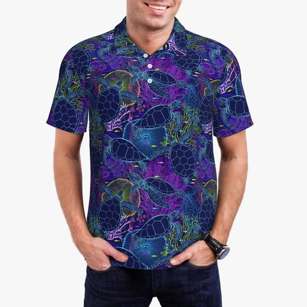 Fotbe Turtles Camiseta Polo de Golf para Hombre con Estampado – Camisa Deportiva Transpirable con Cuello Abotonado-Large