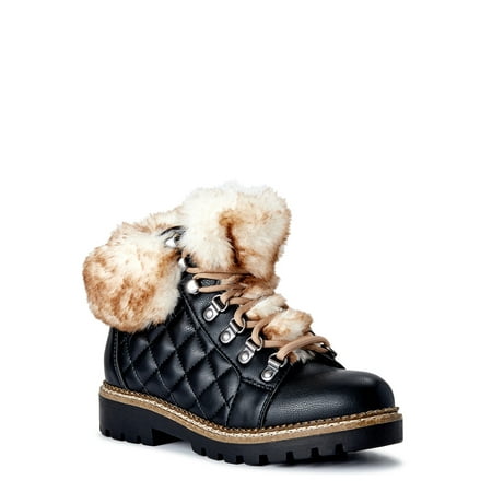 Scoop Women's Quilted Hiker Boots with Faux Fur Trim