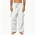 thumbnail image 2 of TKKCS Mens Wide Leg Cargo Pants- Breathable Drawstring Elastic Waist Casual Outdoor Loose Fit Adjustable Hem Parachute Pants with Multi Pockets White Size 2XL, 2 of 8