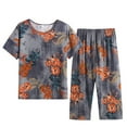 thumbnail image 2 of Aueoeo Womens Pajamas Set Floral Print Sleepwear Tops with Capri Pants Casual Summer 2 Piece Pjs Set Lounge Perfect for casual summer nights or relaxed Sets, 2 of 4