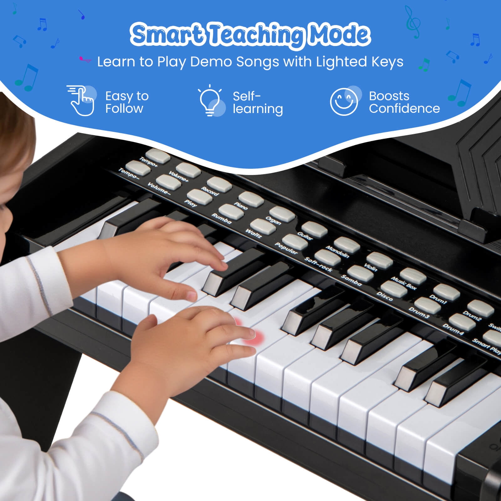 Infans 25 Keys Digital Piano w/Music Stand,Teaching Mode,Lighted Keys, Adjustable Speed