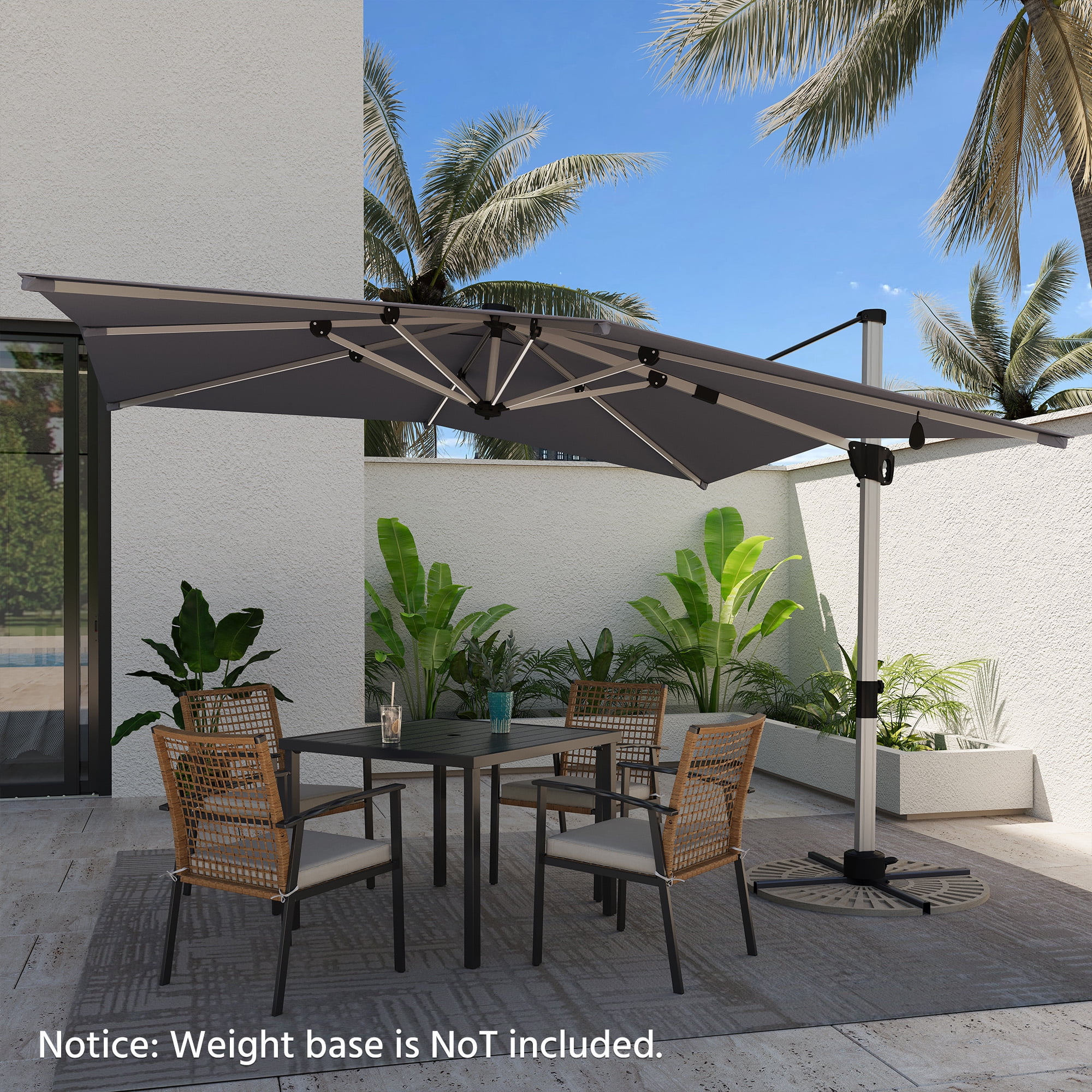LAUSAINT HOME Outdoor Patio Umbrella with Solar Lights, 10 FT Large Cantilever Windproof Offset Patio Umbrellas for Garden, Deck, Lawn, Pool, Backyard, Gray
