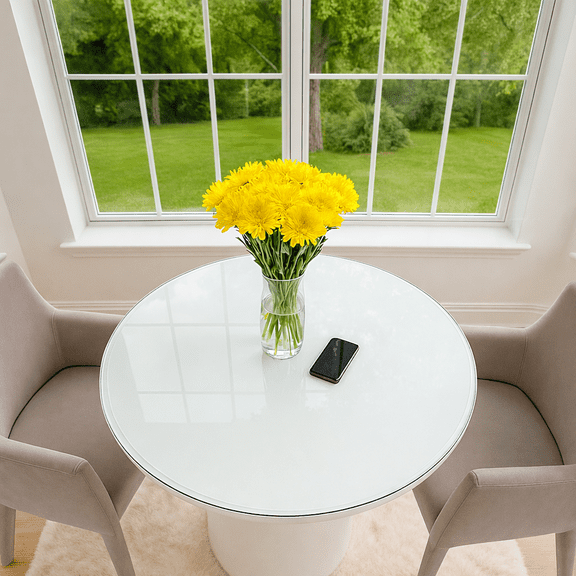 TesNus 42" Round Tempered Glass Table Top, 3/8" Thick Clear Pencil Edge Replacement Top for Dining, Coffee or Office Table