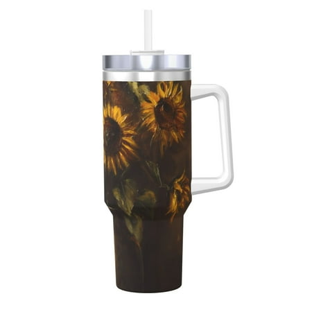 

Goofa Rustic Sunflower Bouquet Print 40oz Ice Bully With Handle And Straw Stainless Steel Vacuum Insulated Cup And 2 In 1 Straw Lid