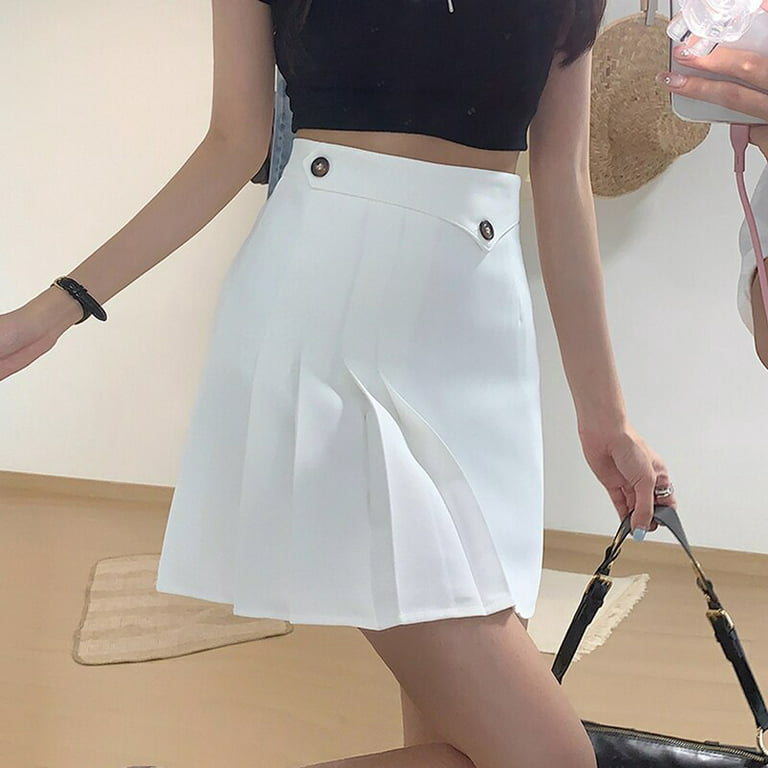 PIKADINGNIS Korean Style Womens Pleated Skirts Black White Casual High Waist  Mini Skirt Female Fashion Streetwear A-line Skirts 