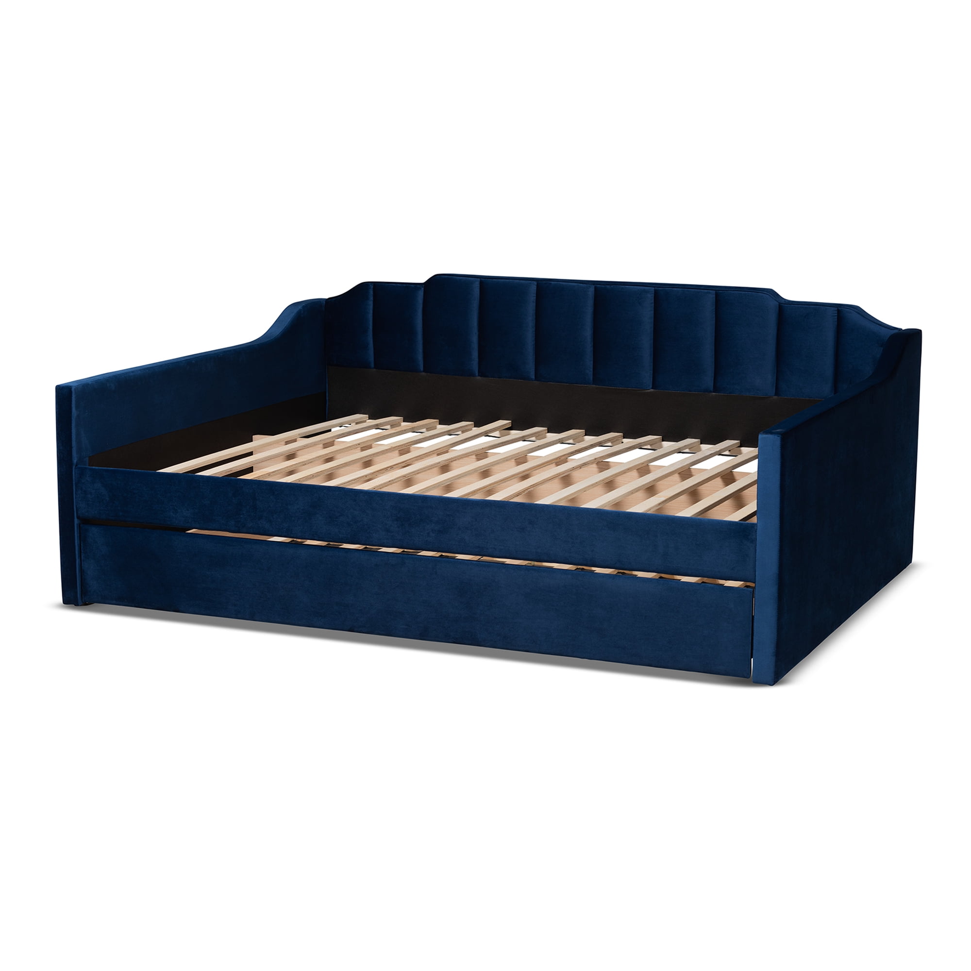 Baxton Studio Lennon Contemporary Engineered Wood with Trundle Daybed, Queen, Navy Blue