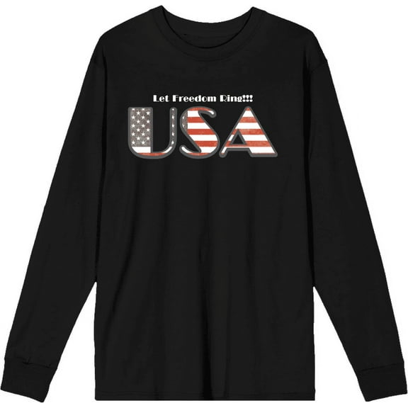 American USA Flag Letters Black Adult Crew Neck Long Sleeve Tee-3XL