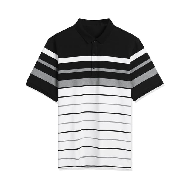 Camiseta De Golf A Rayas Bloque De Color Mangas Cortas Polo Para Hombres Negro Blanco Gris S