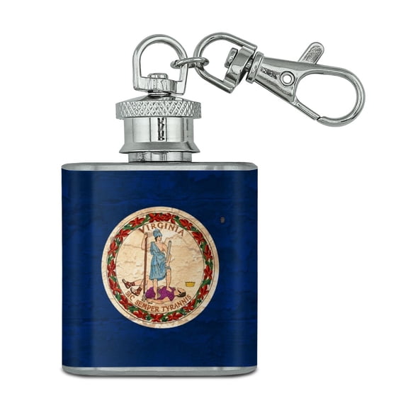Rustic Virginia State Flag Distressed USA Stainless Steel 1oz Mini Flask Key Chain