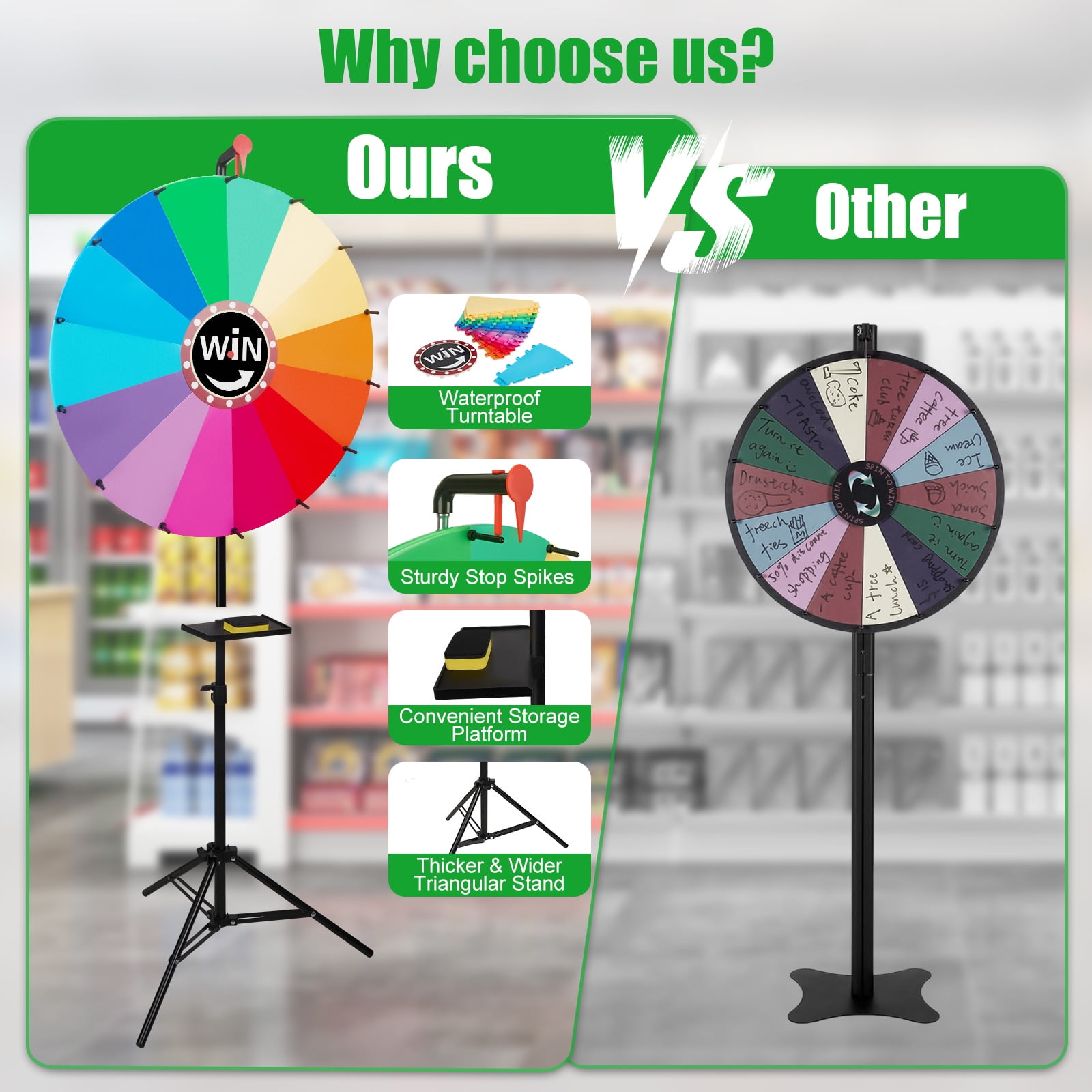 YTAKY Prize Wheel, 16 inches, Heavy Duty Prize Wheel, Spinner with Stand,10 Color Slots, 1 Bracket, Dry Erase Kit, for Carnival,  Fortune Game, Casino