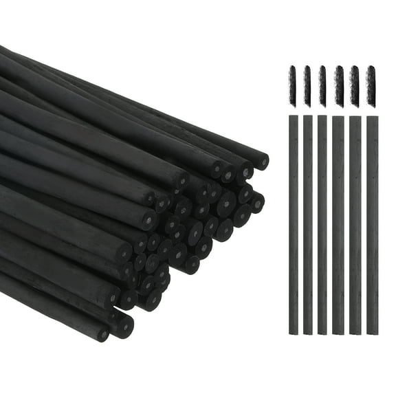 Uxcell Willow Charcoal Sticks, 4-5mm / 5-7mm Willow Charcoal Pencils Soft Sketch Vine Art Supplies Set for Drawing Sketching Shading Painting Artists (Black, Pack of 50)