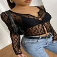 thumbnail image 4 of Haut Court à Manches Longues pour Femmes Cardigan en Maille Transparente T-Shirts Blouse, 4 of 6